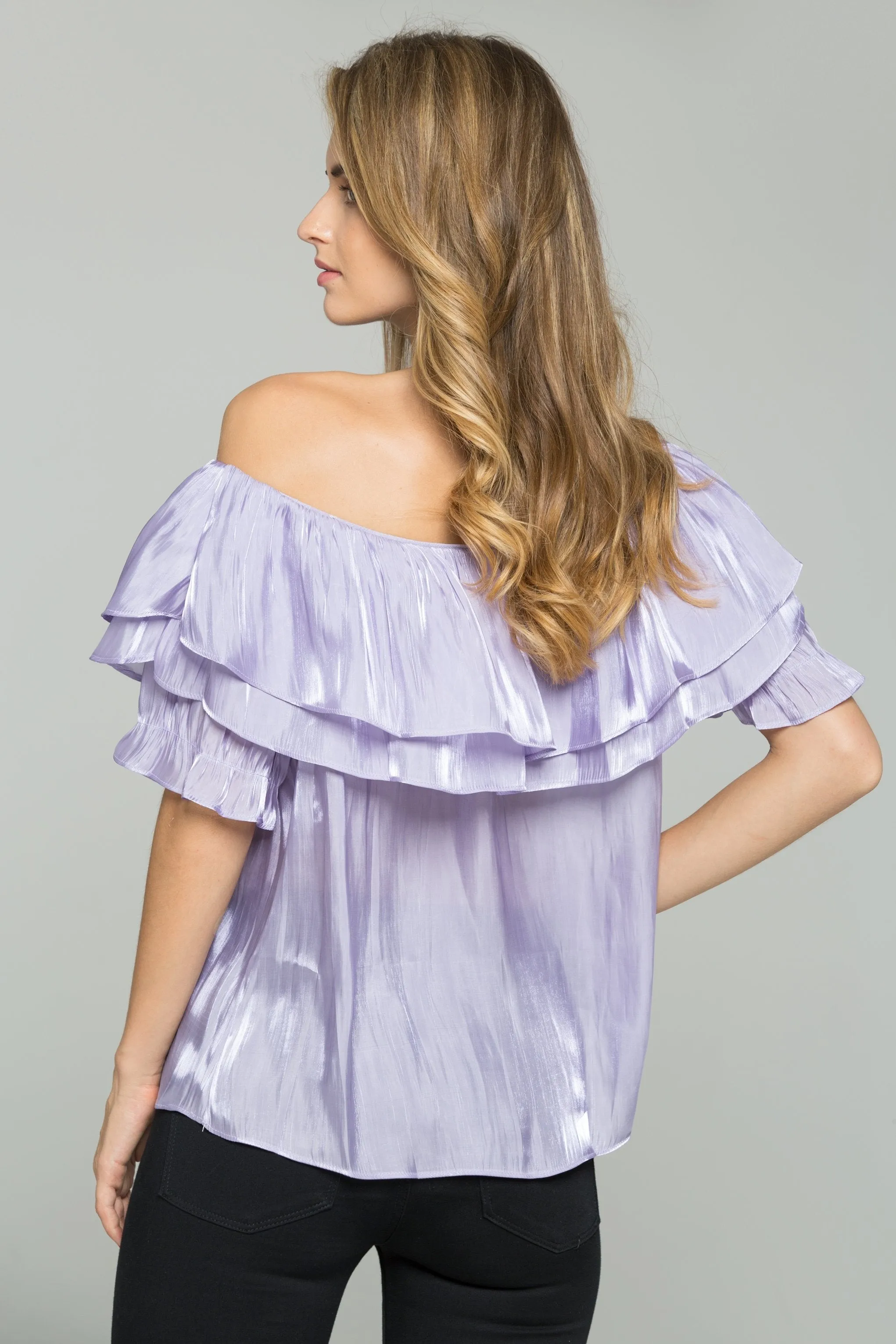 Heather Off the Shoulder Flounce Top