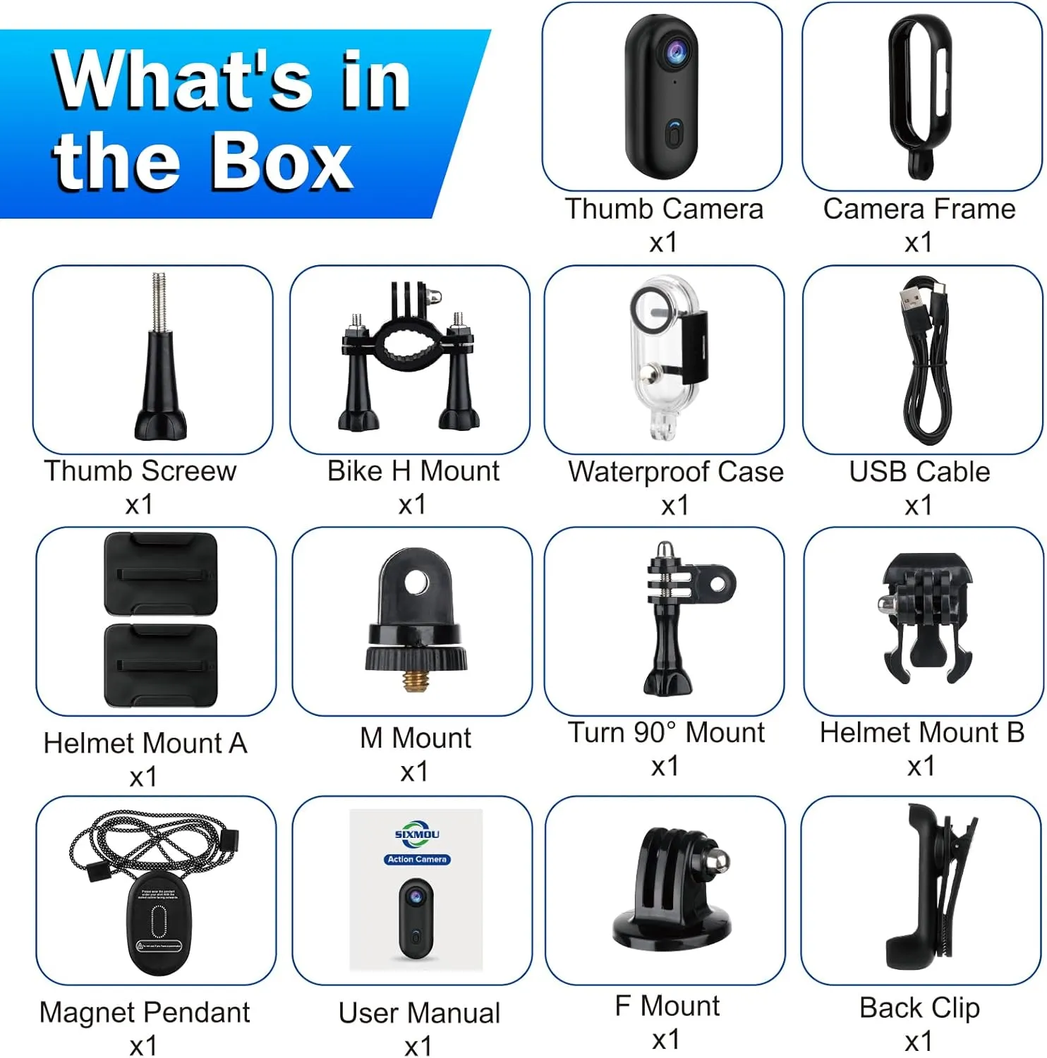 i3 4K Thumb Action Camera, Tiny Size, Mount Anywhere, Small Body Camera with Spring Clip, Portable Vlogging, Hands-Free POV Recording, Helmet Cam for Cycling, Motorcycle (64G-Card, Black)