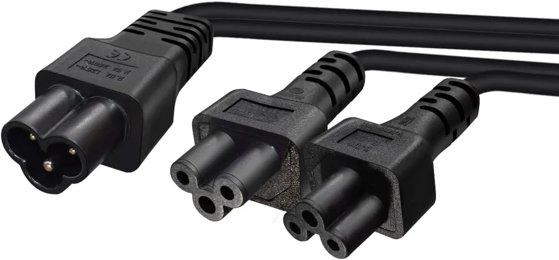 IEC320 C6 to 2 X C5 Y Splitter Adapter Cord,C6 to Dual C5 Power Cord.IEC 320 C6 to 2XC5 Adapter Converter AC Power Supply Cord,C5 to C6 to C5. 1FT/0.3M