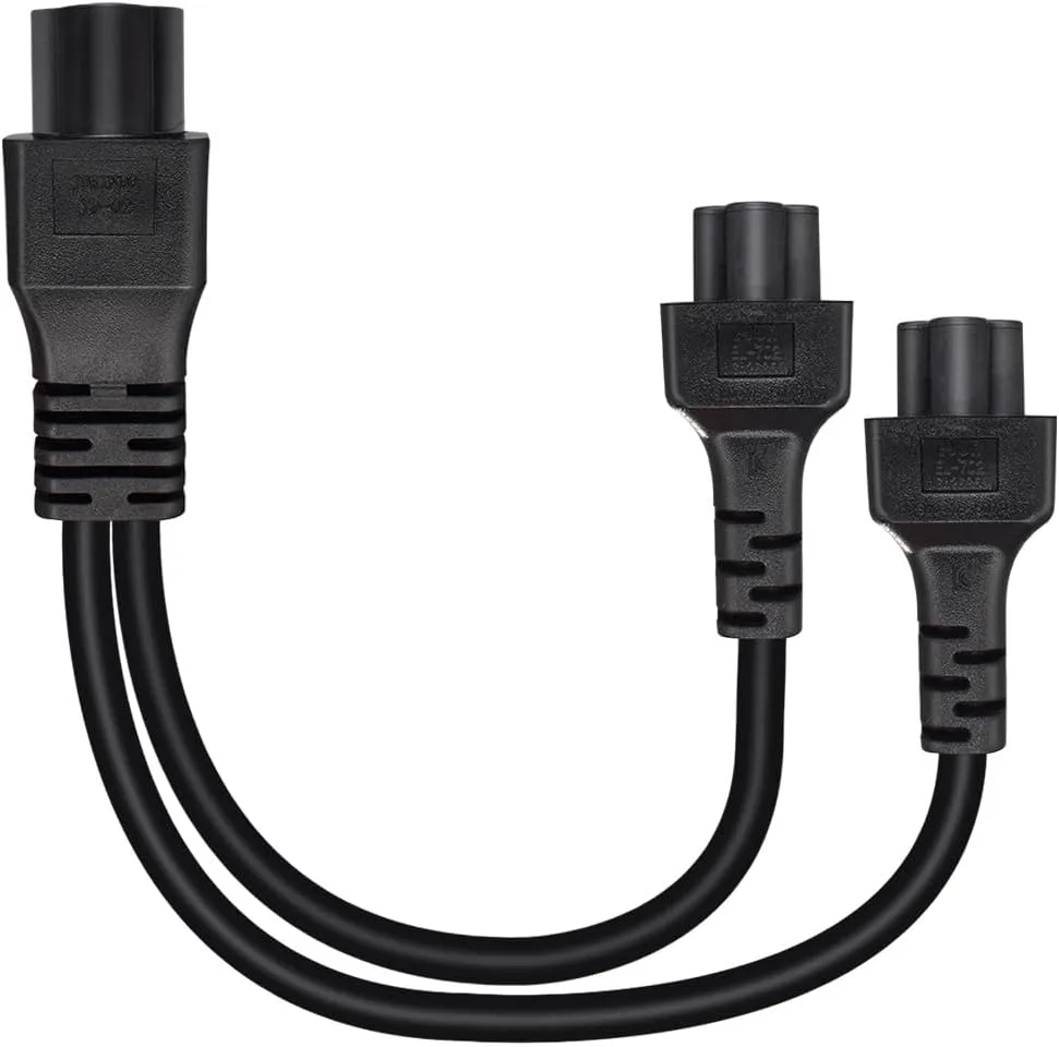 IEC320 C6 to 2 X C5 Y Splitter Adapter Cord,C6 to Dual C5 Power Cord.IEC 320 C6 to 2XC5 Adapter Converter AC Power Supply Cord,C5 to C6 to C5. 1FT/0.3M