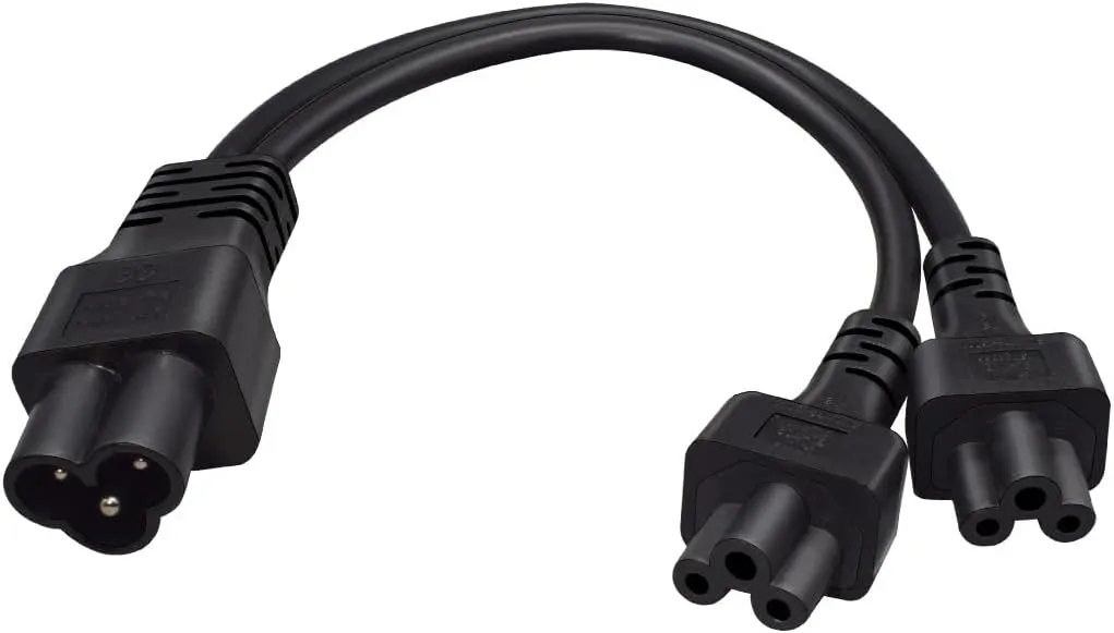 IEC320 C6 to 2 X C5 Y Splitter Adapter Cord,C6 to Dual C5 Power Cord.IEC 320 C6 to 2XC5 Adapter Converter AC Power Supply Cord,C5 to C6 to C5. 1FT/0.3M