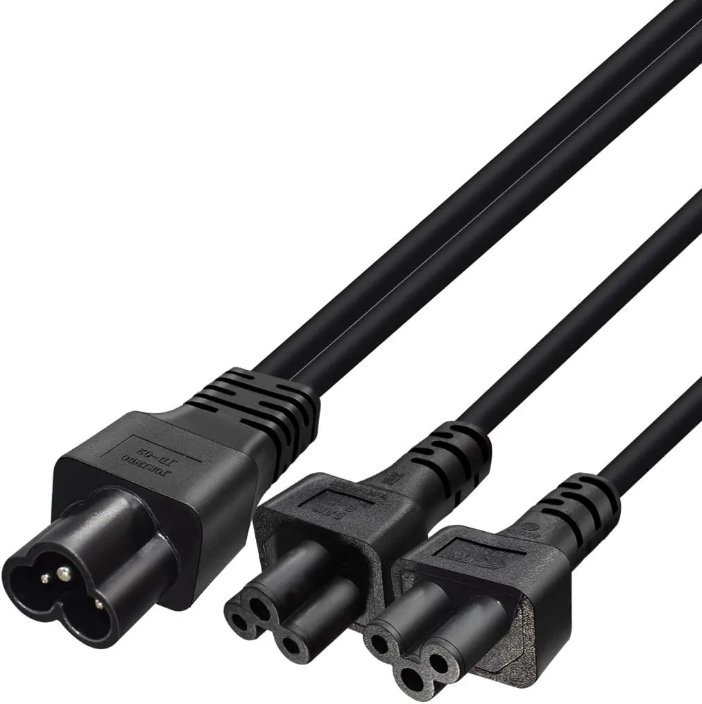 IEC320 C6 to 2 X C5 Y Splitter Adapter Cord,C6 to Dual C5 Power Cord.IEC 320 C6 to 2XC5 Adapter Converter AC Power Supply Cord,C5 to C6 to C5. 1FT/0.3M