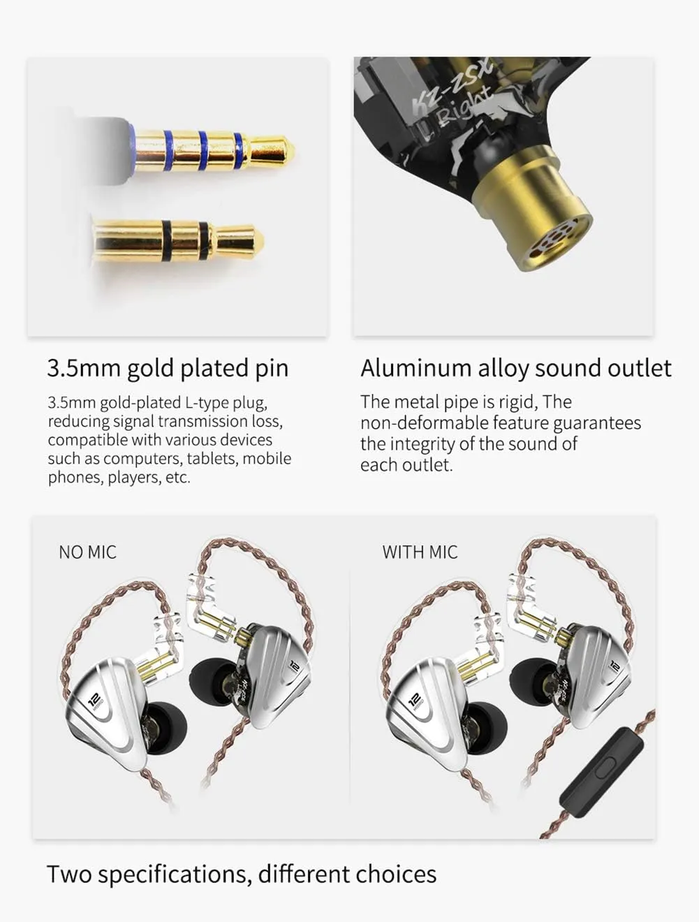 in-Ear Monitors,KZ ZSX 1DD 5BA Hybrid HiFi Stereo Noise Isolating Sport IEM Earphones/Earbuds/Headphones with Detachable Cable, Computer (Without MIC, Black)