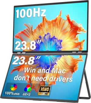 InnoView 23.8" FHD 100Hz 100% sRGB Dual Monitor 315Adjustable Monitor Extendrer for Windows Mac w/HDMI Type-C Work Gaming Office Triple Monitors