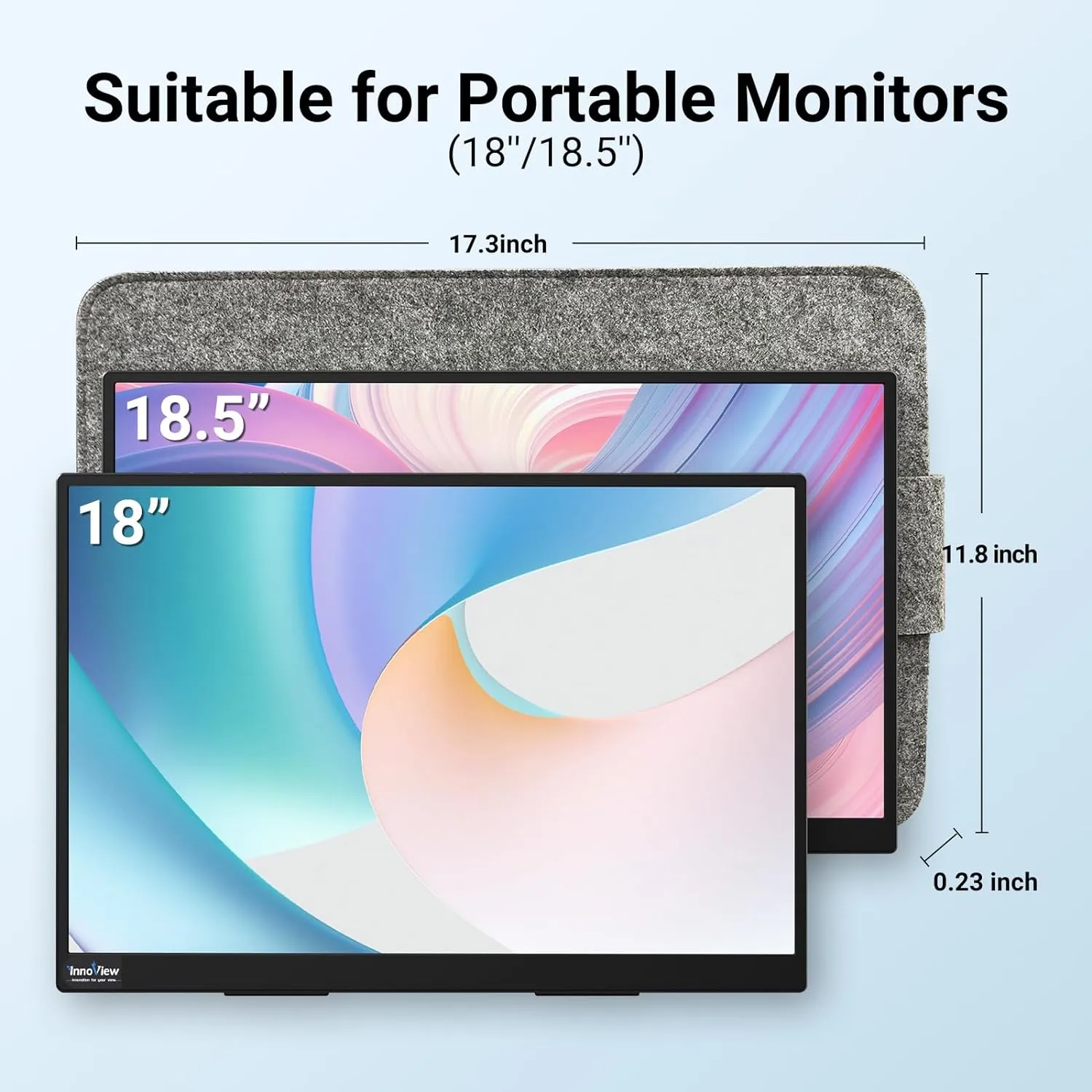 InnoView Portable Monitor Case for Most Large Portable Monitor Durable Lightweight Protective Laptop Sleeve Felt Storage Bag Compatible UPERFECT Arzopa 18/18.5 Inch Laptop Screen Extender