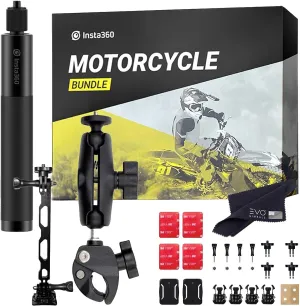 Insta360 Motorcycle Bundle - Complete Mounting Kit for X4/X3/X2/X Cameras | Compatible with GO 3/3S/GO2/ONE R/RS, EVO and GoPro 12/11/10/9/MAX (2 Items)