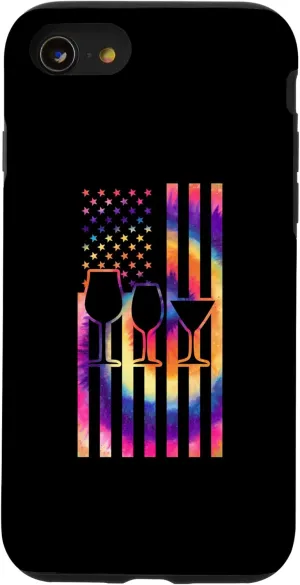 iPhone SE (2020) / 7 / 8 3 of Wine Glasses Tie dye American Flag wine glass Case