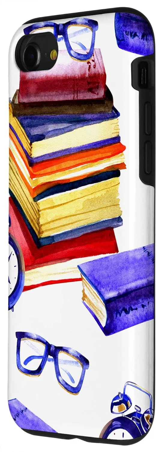 iPhone SE (2020) / 7 / 8 Books Glasses Clocks Home Office Digital Background Case