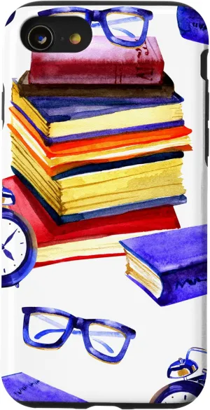 iPhone SE (2020) / 7 / 8 Books Glasses Clocks Home Office Digital Background Case