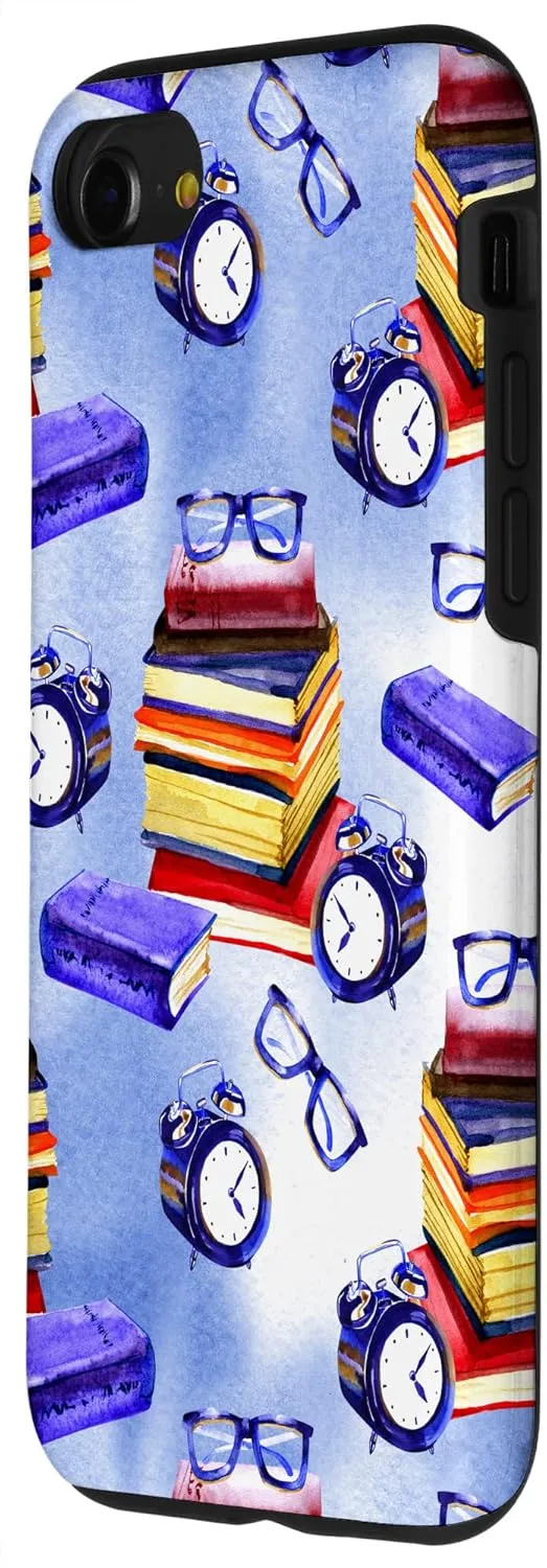 iPhone SE (2020) / 7 / 8 Books Glasses Clocks Home Office Digital Background Case