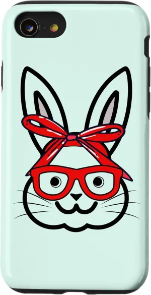 iPhone SE (2020) / 7 / 8 Bunny with Bow Tie Cute Rabbit Face with Red Glasses Easter Case