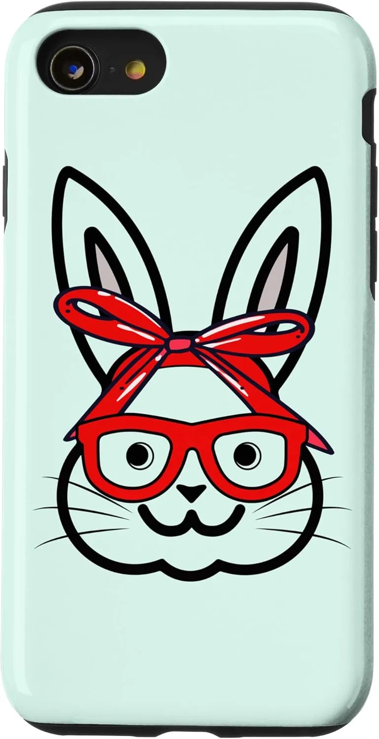 iPhone SE (2020) / 7 / 8 Bunny with Bow Tie Cute Rabbit Face with Red Glasses Easter Case