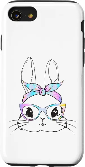 iPhone SE (2020) / 7 / 8 Cute Tie Dye Bunny Face Pink Glasses Kids Teen Girls Women Case