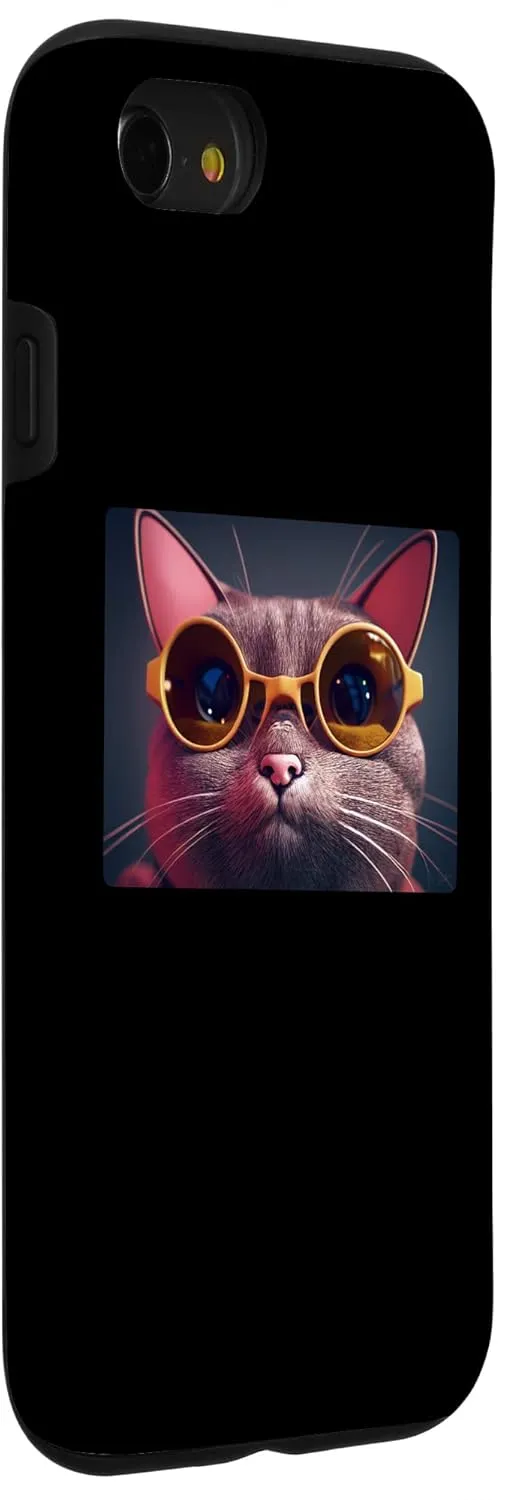 iPhone SE (2020) / 7 / 8 Funny Cat Face With Funky Glasses Retro Nerd Cat Case