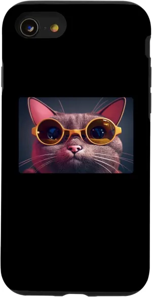 iPhone SE (2020) / 7 / 8 Funny Cat Face With Funky Glasses Retro Nerd Cat Case