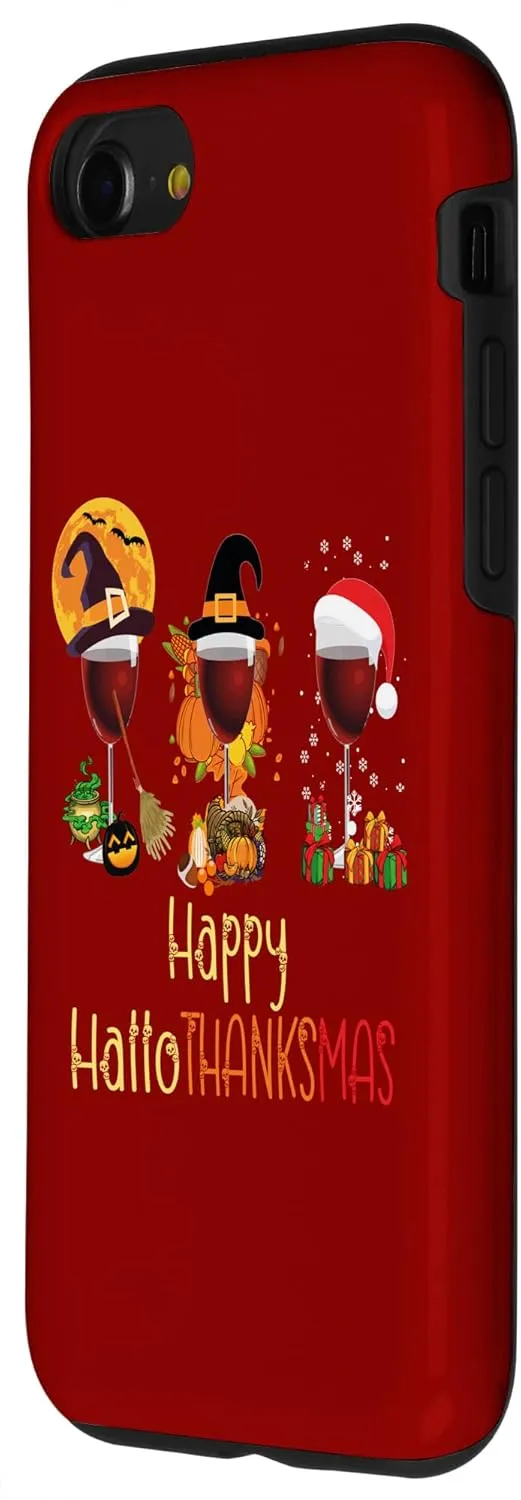 iPhone SE (2020) / 7 / 8 Happy Hallothanksmas Wine Glasses Witch Santa Hat Pumpkin Case