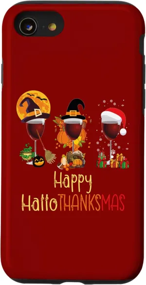 iPhone SE (2020) / 7 / 8 Happy Hallothanksmas Wine Glasses Witch Santa Hat Pumpkin Case