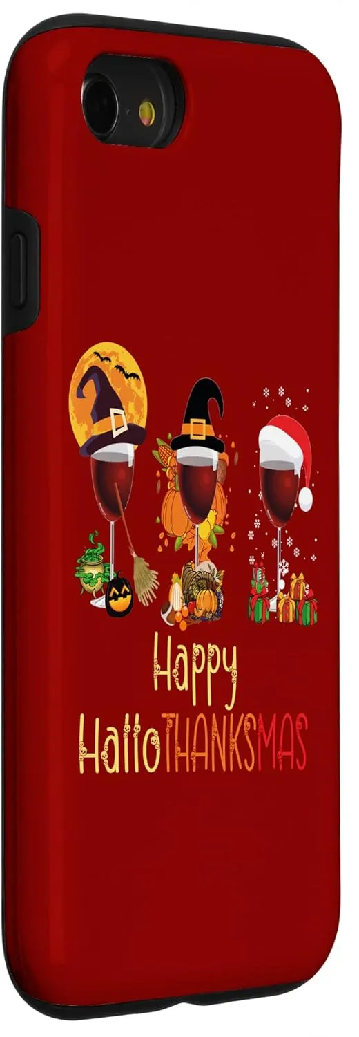 iPhone SE (2020) / 7 / 8 Happy Hallothanksmas Wine Glasses Witch Santa Hat Pumpkin Case