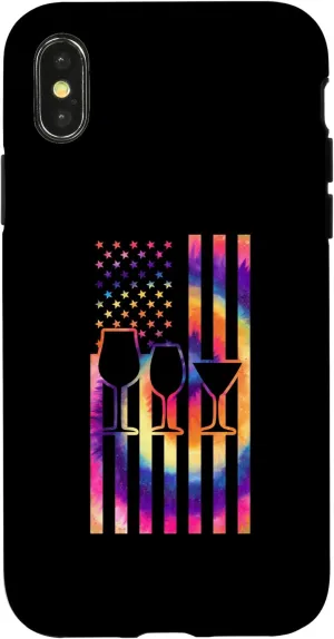 iPhone X/XS 3 of Wine Glasses Tie dye American Flag wine glass Case