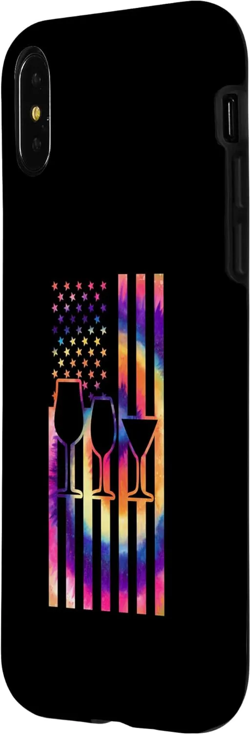 iPhone X/XS 3 of Wine Glasses Tie dye American Flag wine glass Case