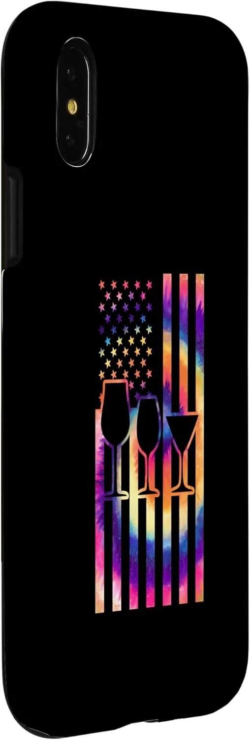 iPhone X/XS 3 of Wine Glasses Tie dye American Flag wine glass Case