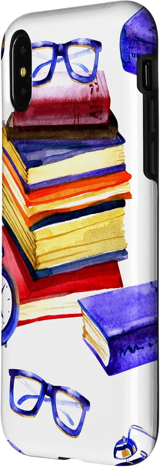 iPhone X/XS Books Glasses Clocks Home Office Digital Background Case