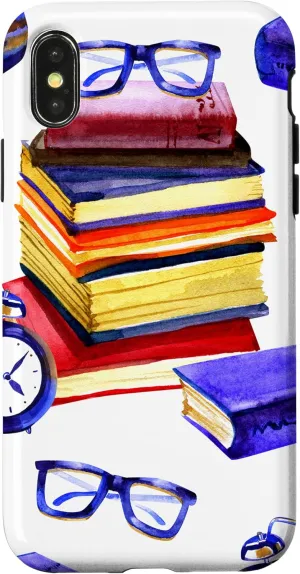 iPhone X/XS Books Glasses Clocks Home Office Digital Background Case