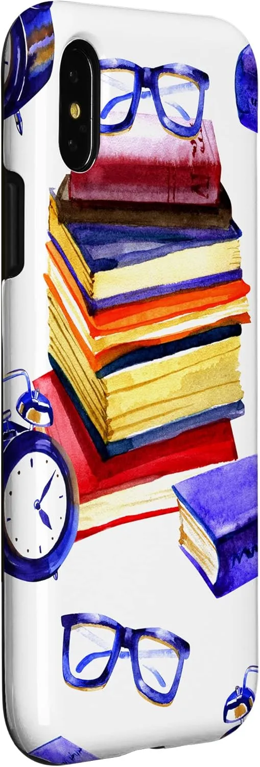 iPhone X/XS Books Glasses Clocks Home Office Digital Background Case