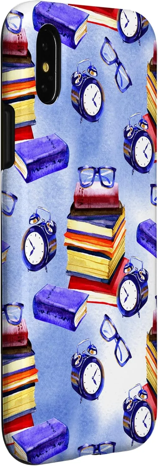 iPhone X/XS Books Glasses Clocks Home Office Digital Background Case