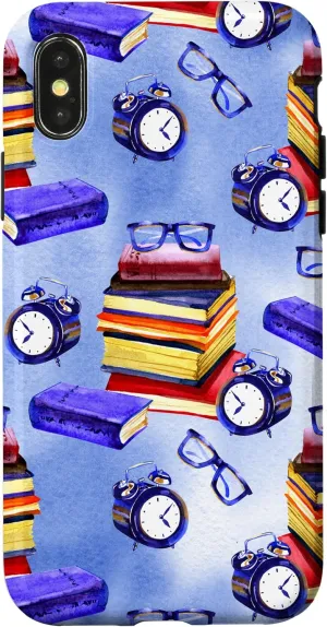 iPhone X/XS Books Glasses Clocks Home Office Digital Background Case