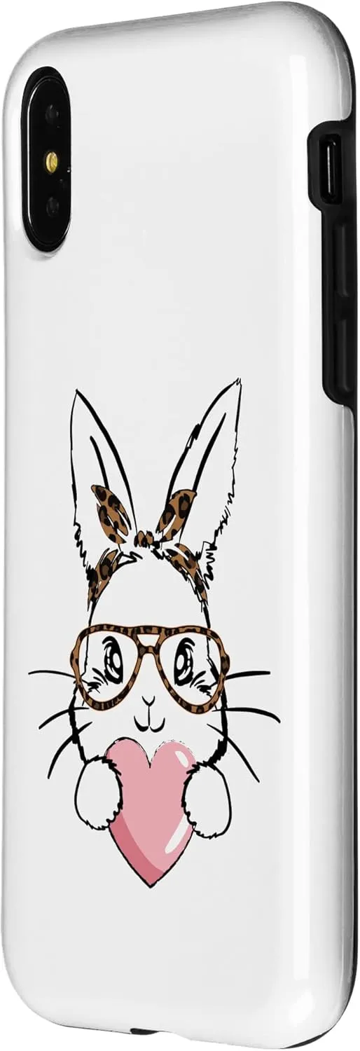 iPhone X/XS Bunny With Leopard Glasses Easter Bunny Holding Heart Case