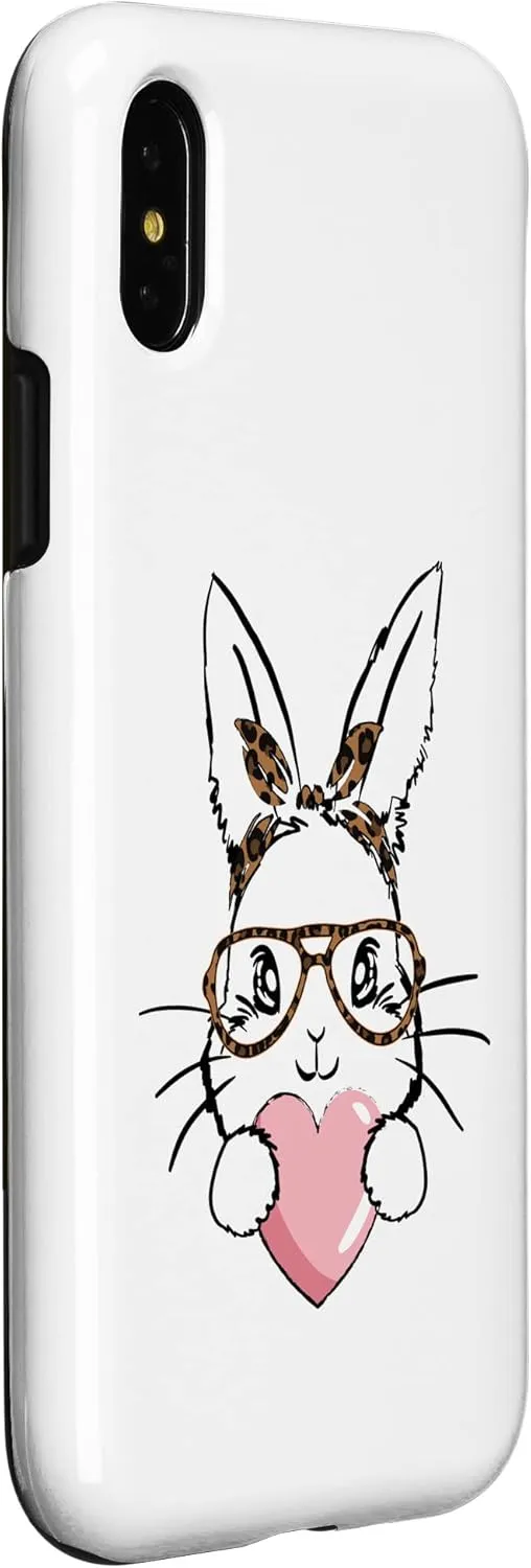 iPhone X/XS Bunny With Leopard Glasses Easter Bunny Holding Heart Case