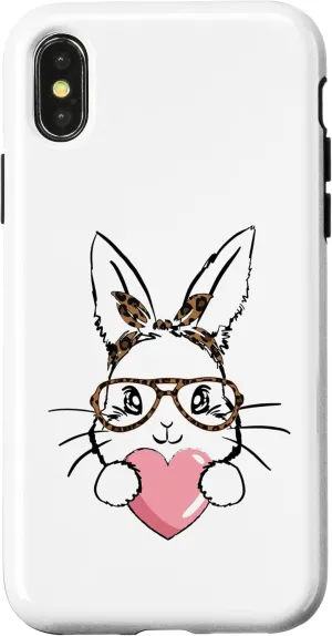 iPhone X/XS Bunny With Leopard Glasses Easter Bunny Holding Heart Case