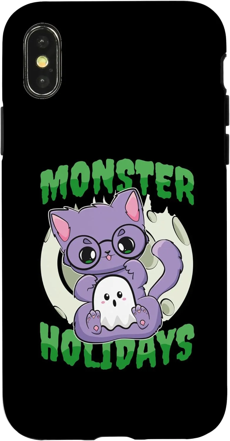 iPhone X/XS Pastel Goth Cat With Glasses And Ghost For Halloween Case