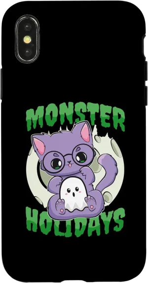iPhone X/XS Pastel Goth Cat With Glasses And Ghost For Halloween Case