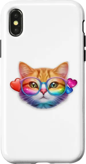iPhone X/XS Rainbow Cute cat Wearing Glasses for cat lovers Case