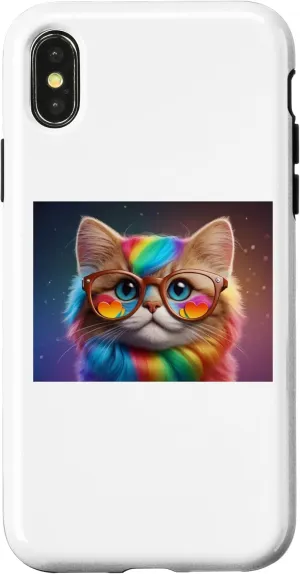 iPhone X/XS Rainbow Cute cat Wearing Glasses, for girls and womens , men Case