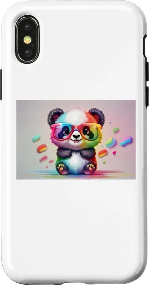 iPhone X/XS Rainbow Cute panda Wearing Glasses funny and cute Case