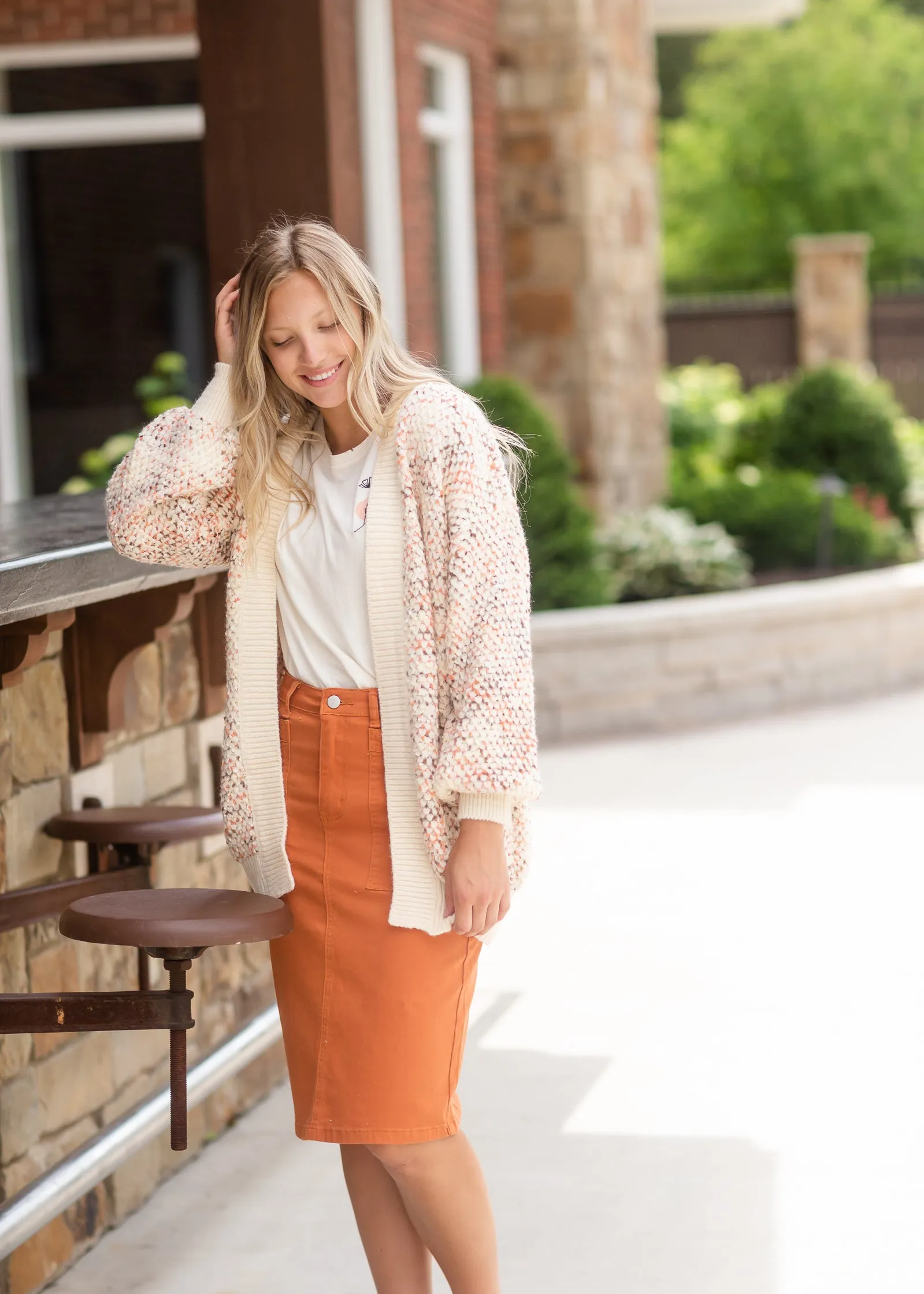 Ivory   Peach Knit Sweater Cardigan - FINAL SALE