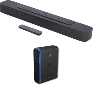 JBL BAR-2-0-ALL-IN-ONE-MK2 Compact 2ch Soundbar with Dolby Digital and an Austere 5S-PS4-US1 4-Outlet Power with Omniport USB (2022)