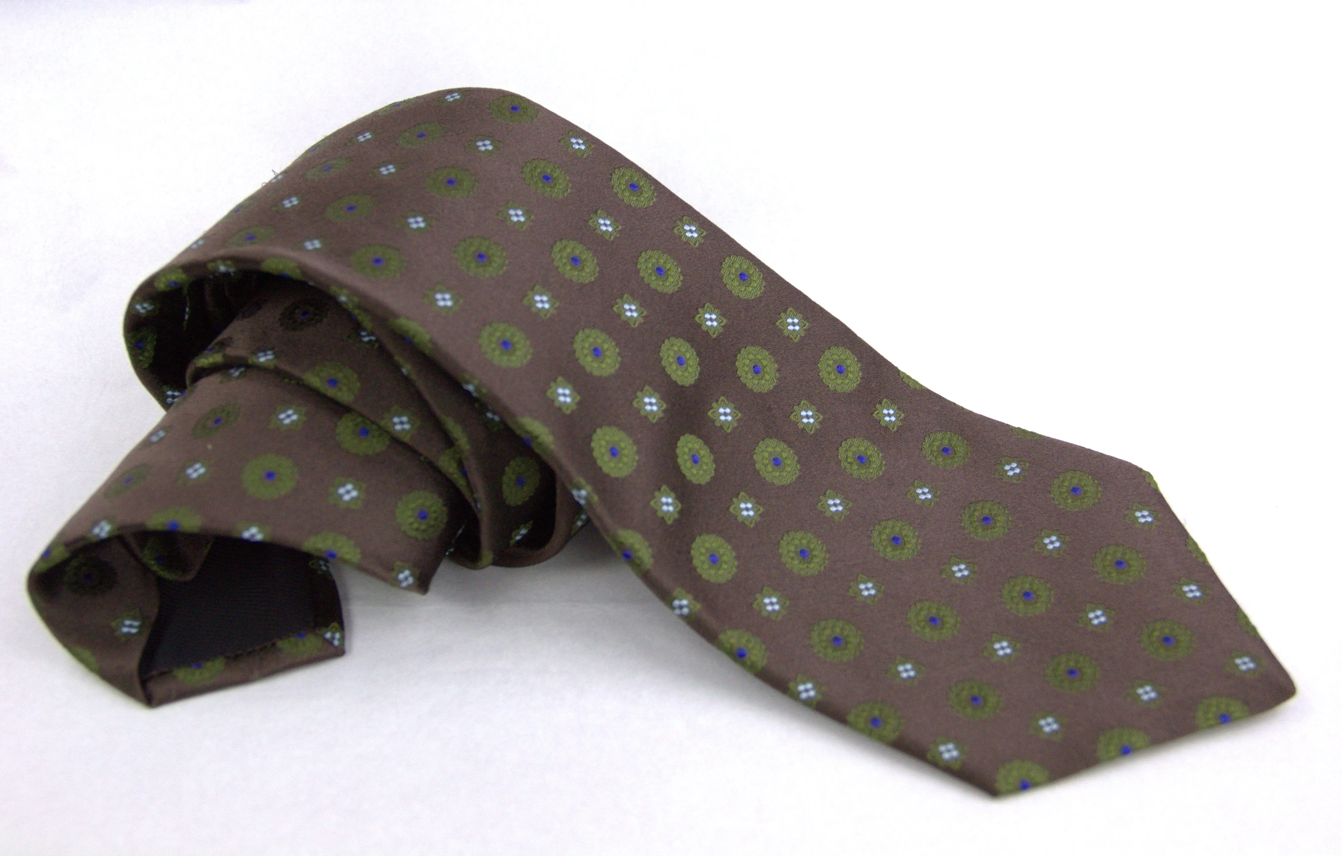 Kiton Napoli Brown Khaki Green Floral Silk Tie