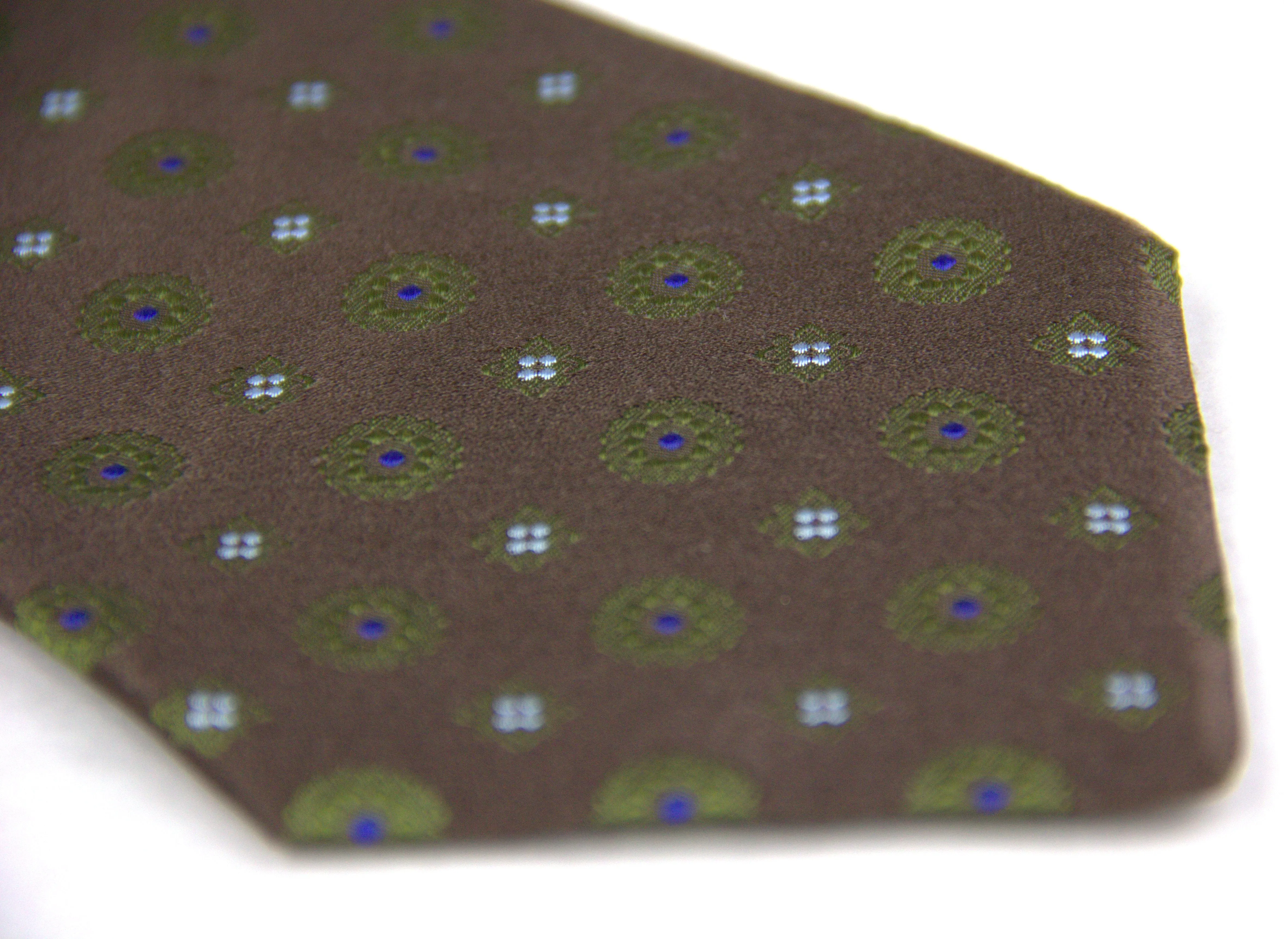 Kiton Napoli Brown Khaki Green Floral Silk Tie