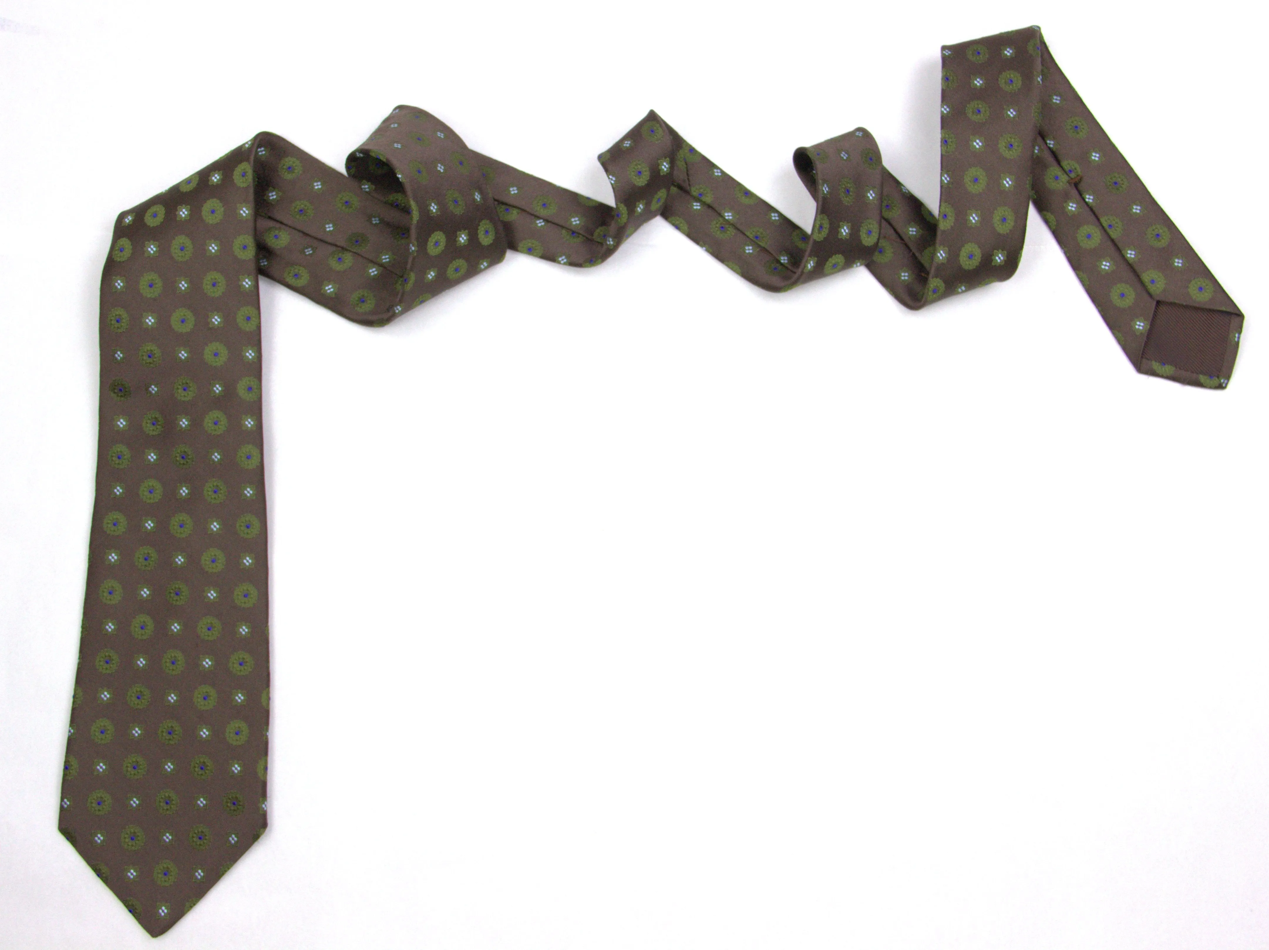 Kiton Napoli Brown Khaki Green Floral Silk Tie