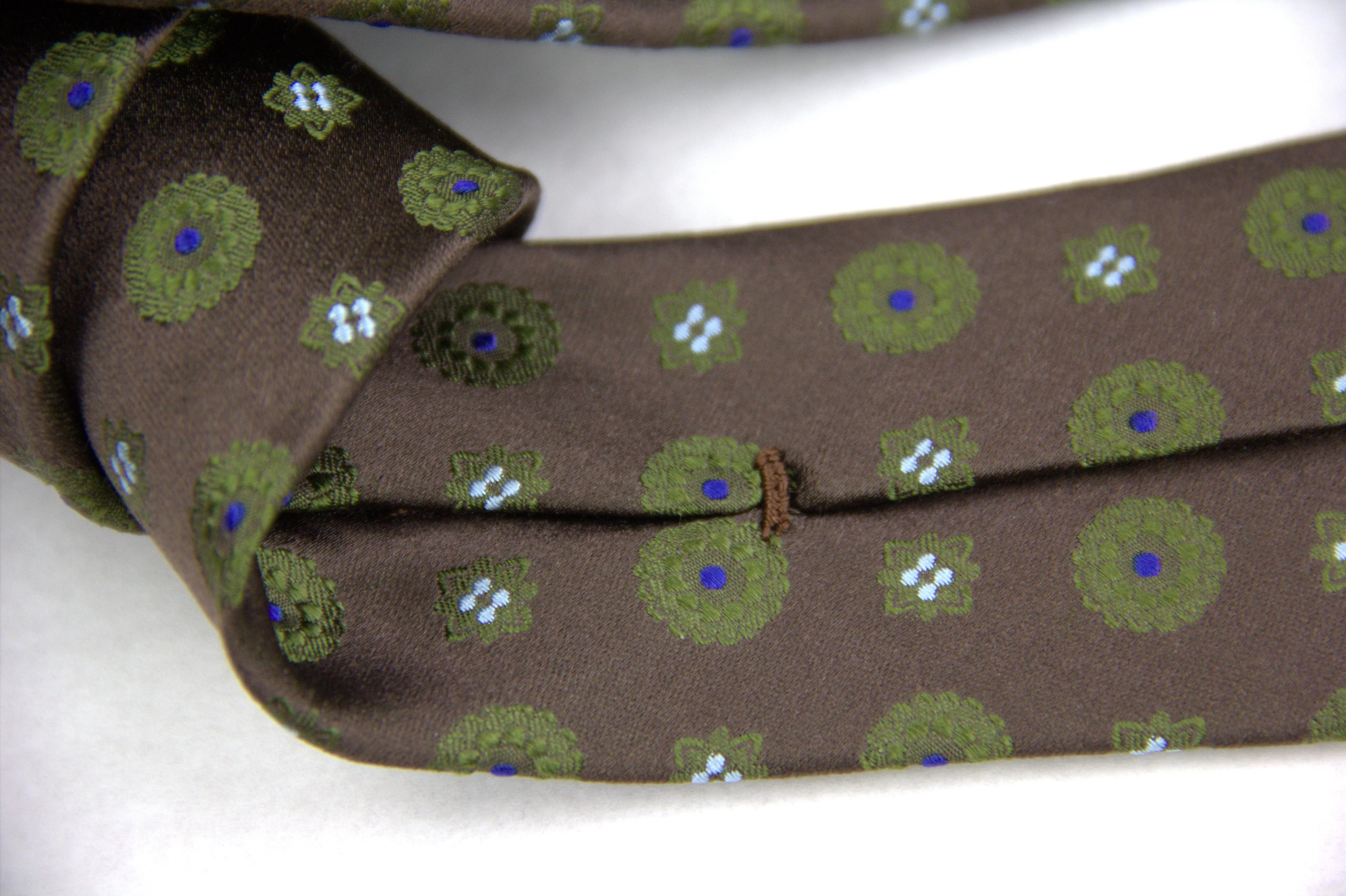 Kiton Napoli Brown Khaki Green Floral Silk Tie
