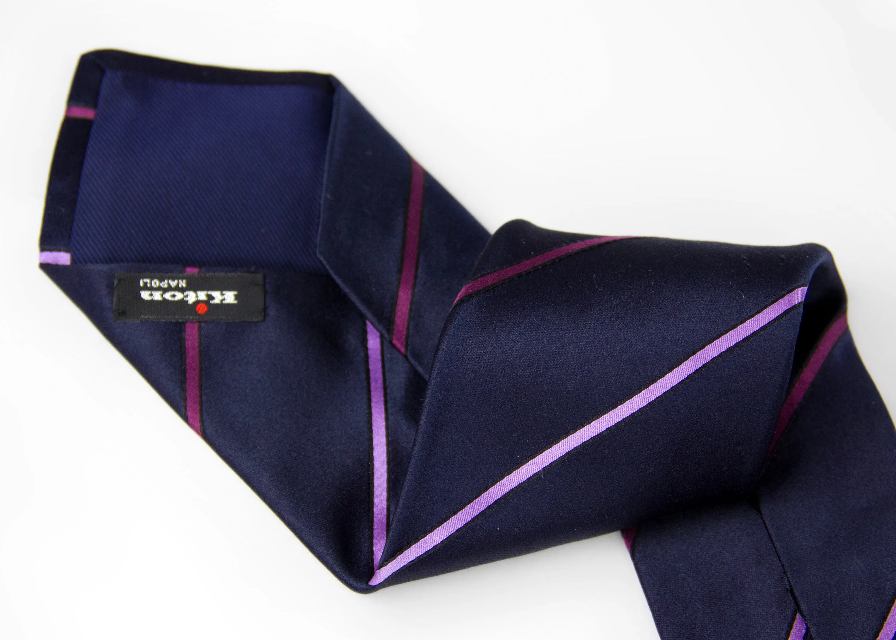 Kiton Napoli Navy Purple Pink Woven Silk Tie