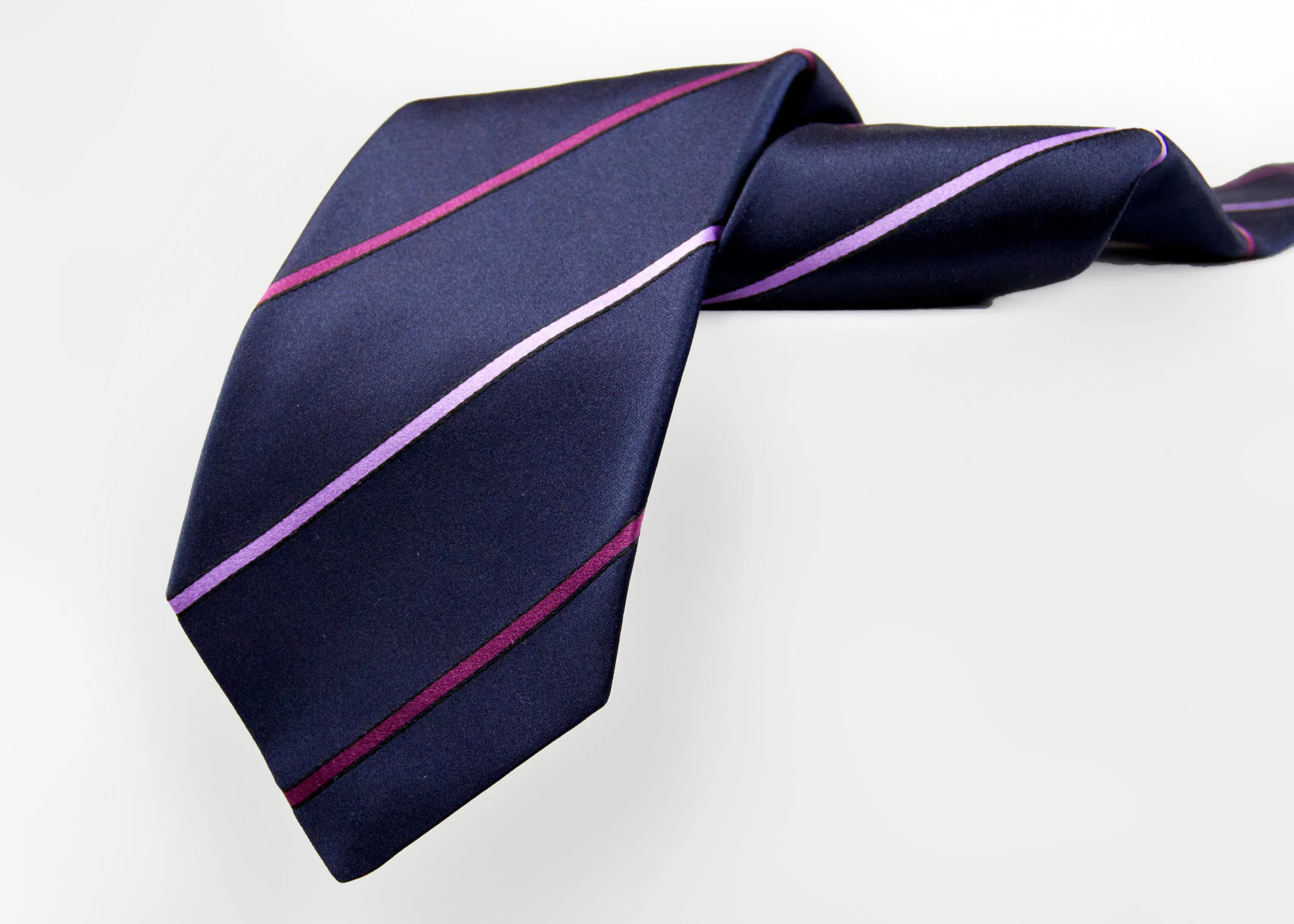 Kiton Napoli Navy Purple Pink Woven Silk Tie