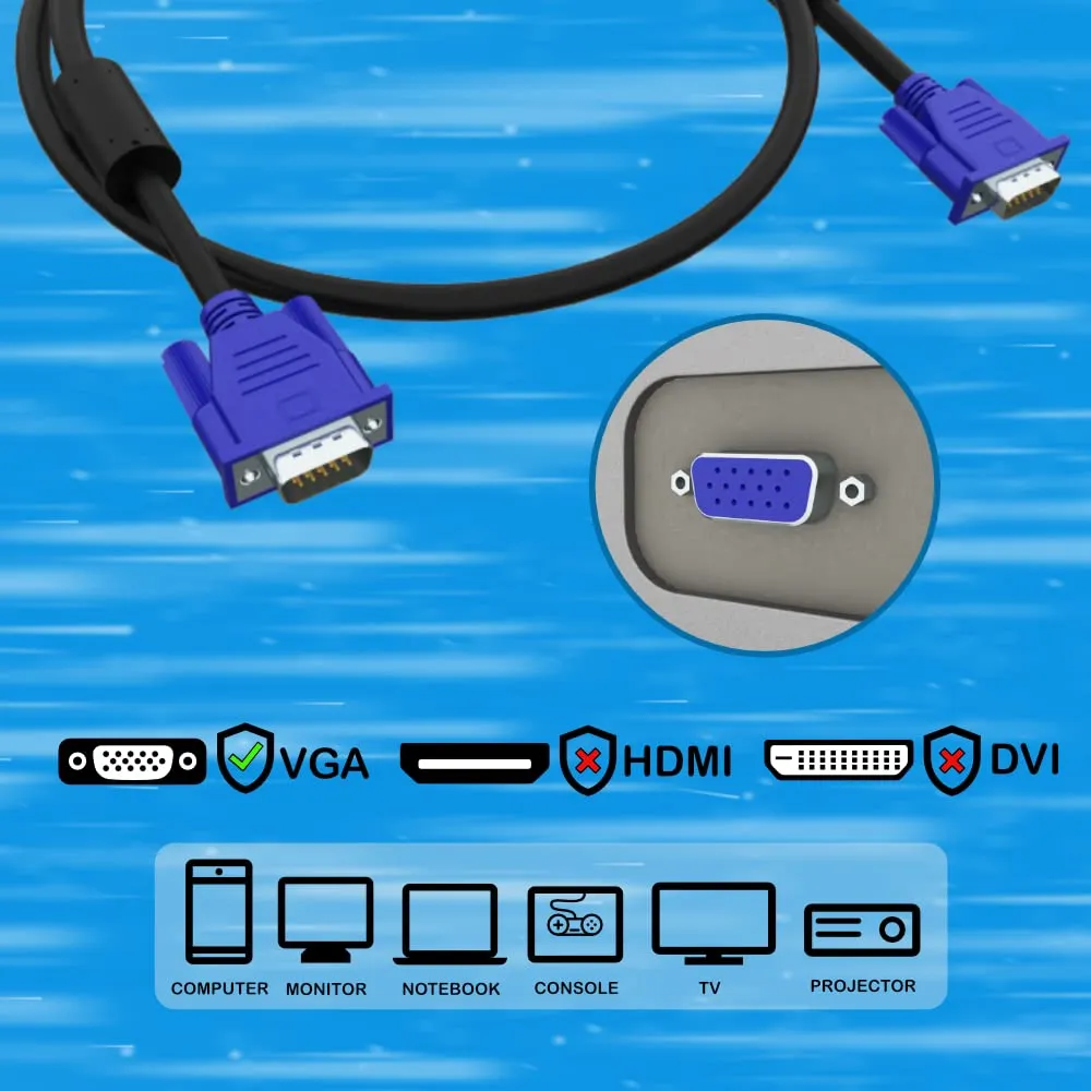 Kyper USKyper-1367 Monitor Cable 6ft 15 pin M/M VGA to VGA SVGA 1080P Full HD High Resolution for TV Computer Projector (1)