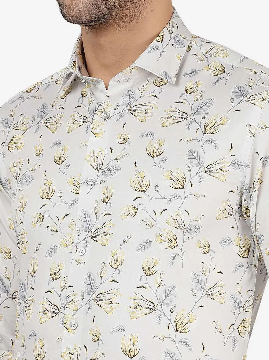 Lemon Grey Printed Slim Fit Party Wear Shirt | JB Studio