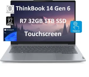 Lenovo ThinkBook 14 Gen 6 Business Laptop (14" FHD  Touchscreen, AMD Ryzen 7 7730U, 32GB RAM, 1TB SSD, 8-Core > Intel i7-1350U), Fingerprint, Backlit Keyboard, 1080p IR Webcam, Win 11 Pro, Grey