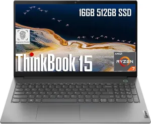 Lenovo ThinkBook 15 Business Laptop (15.6" FHD Anti-Glare, 16GB RAM, 512GB SSD, AMD Ryzen 7 5825U (> Intel i7-1165G7)), FHD Webcam w/ Shutter, Military Grade, Fingerprint, Ethernet, Win 11 Pro, Grey